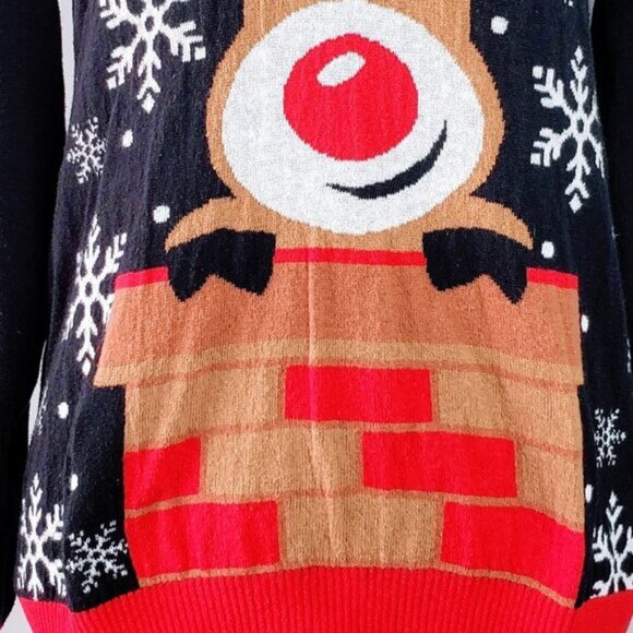 Well Worn 3D Antler Ugly Christmas Sweater Rudolph Chimney Holiday Party L - Picture 6 of 8